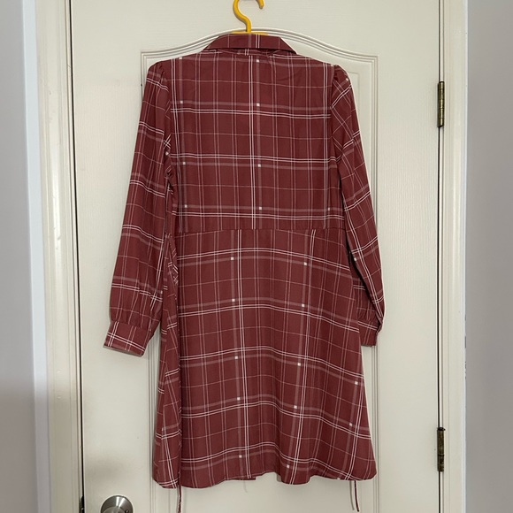 Long-Sleeve Plaid Mini A-Line Shirtdress - Picture 8 of 10